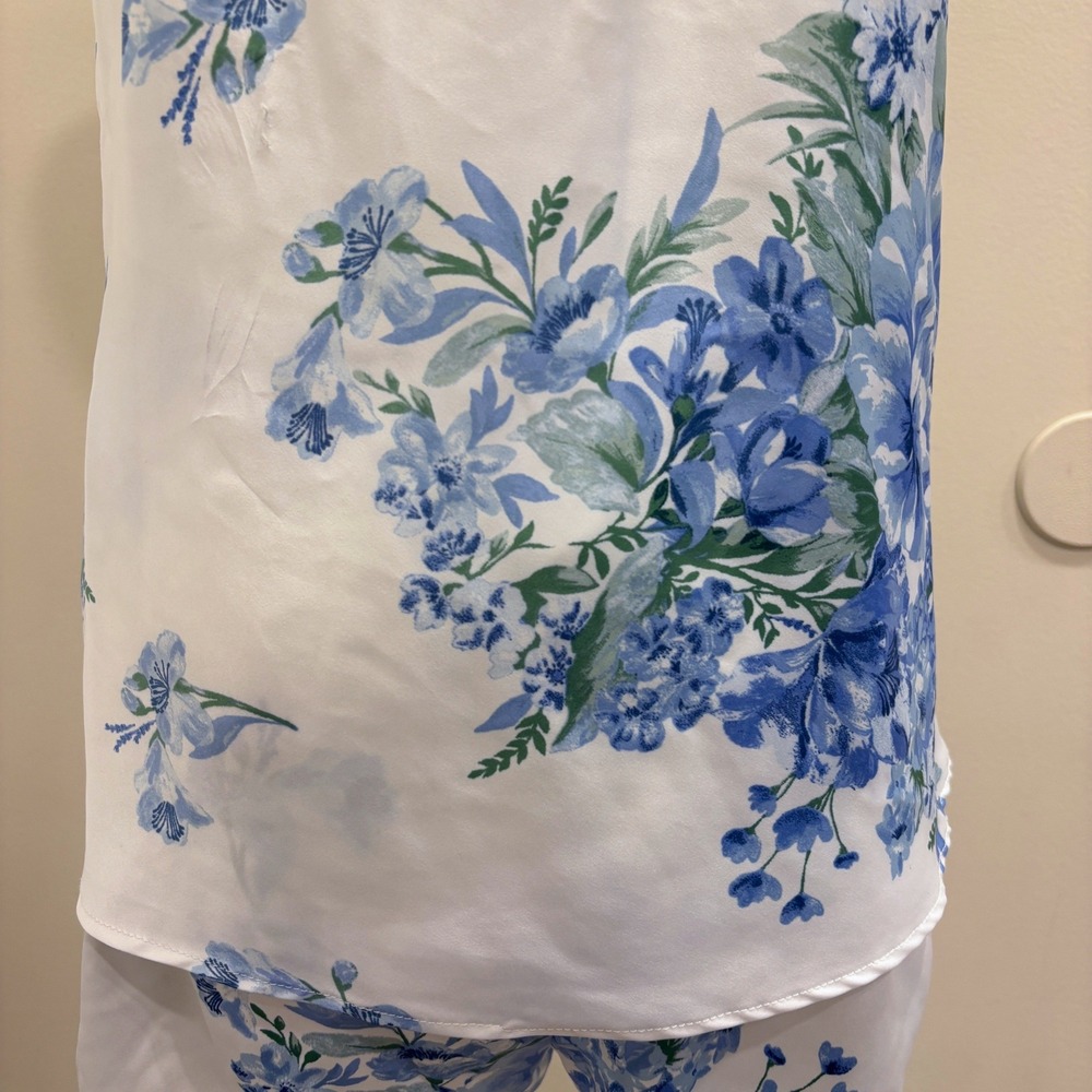 Flora Nikrooz 3pc Satin Pajama Set‎ Robe Camisole Shorts Blue Floral Medium New - Picture 7 of 16